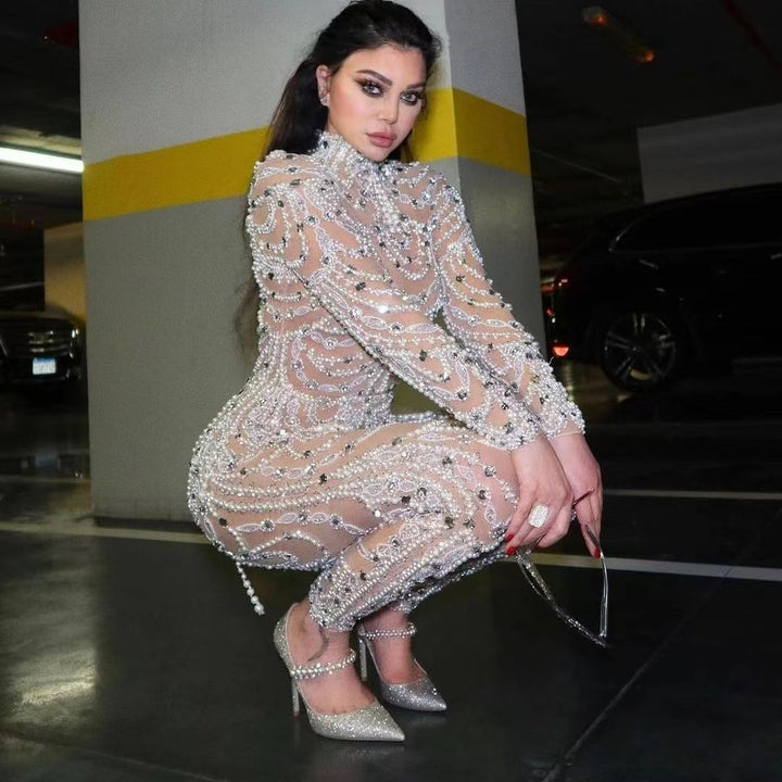 W&W Mode | Figurbetontes durchscheinendes Paillettenkleid Jumpsuit
