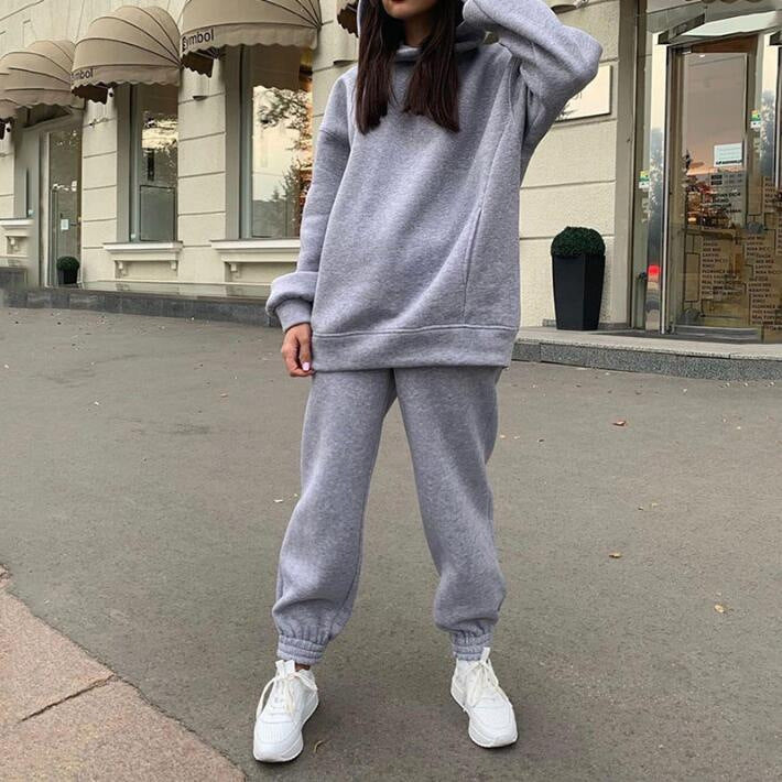 Damen Bequemer Hoodie und Jogginghose-Set mit Kapuze und elastischem Bund WW