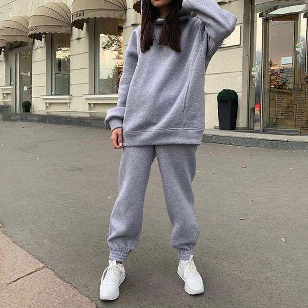 Damen Bequemer Hoodie und Jogginghose-Set mit Kapuze und elastischem Bund WW