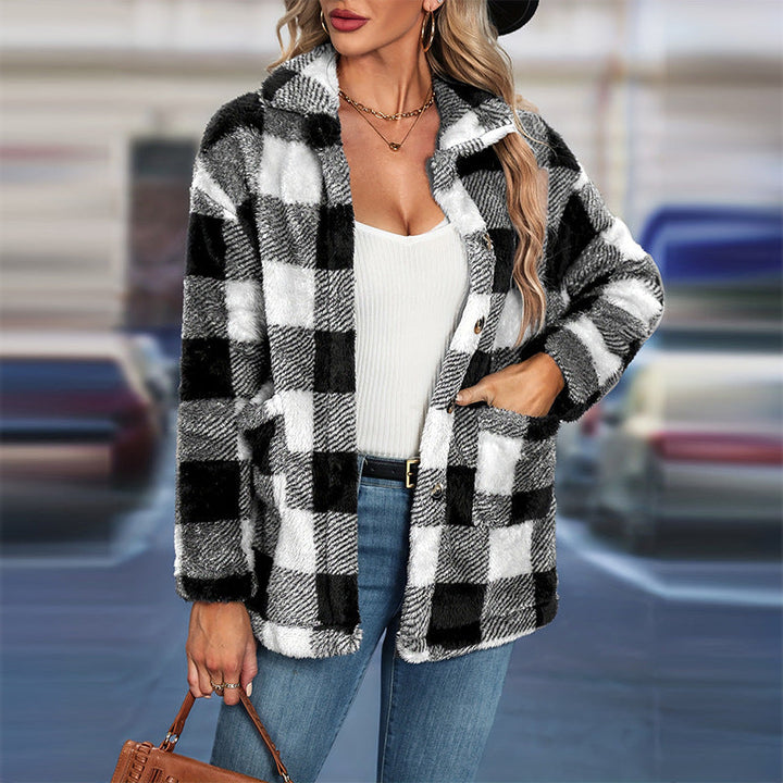 Damen Fleecepullover im Karodesign W&W Mode