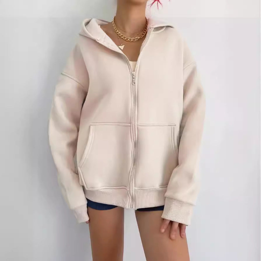 Damen oversized Kapuzenpullover mit Reißverschluss und praktischen Taschen WW