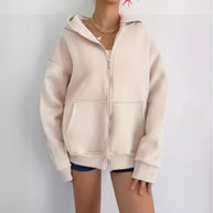 Damen oversized Kapuzenpullover mit Reißverschluss und praktischen Taschen WW