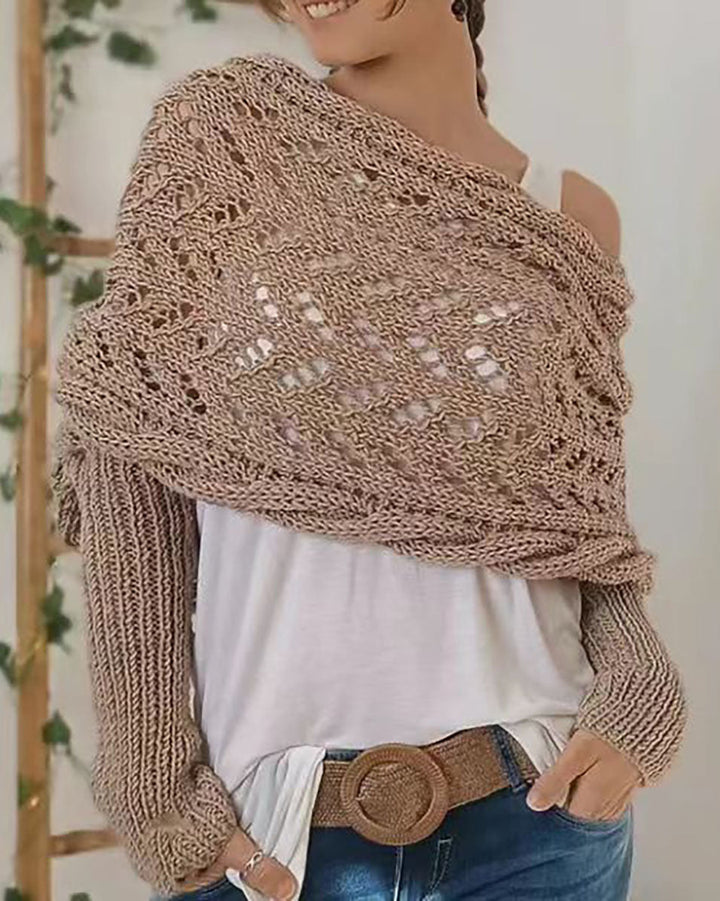 W&W Mode Hohl Langarm Gestrickter Schal Pullover