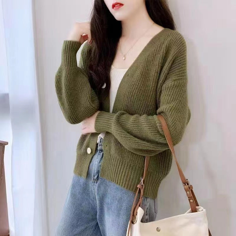 Damen Bequeme Strickjacke mit weiten Ärmeln und dezentem Rippdesign WW