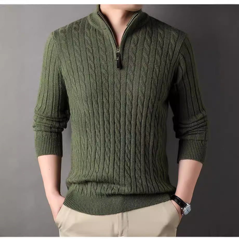 Herren Pullover mit Zipper und strukturiertem Zopfmuster WW