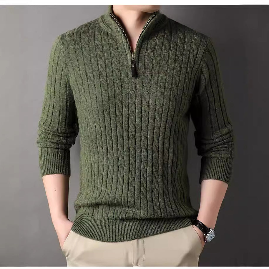 Herren Pullover mit Zipper und strukturiertem Zopfmuster WW