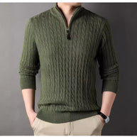 Herren Pullover mit Zipper und strukturiertem Zopfmuster WW