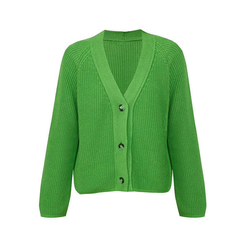 Damen Strickjacke mit großem V-Ausschnitt und Knopfverschluss WW