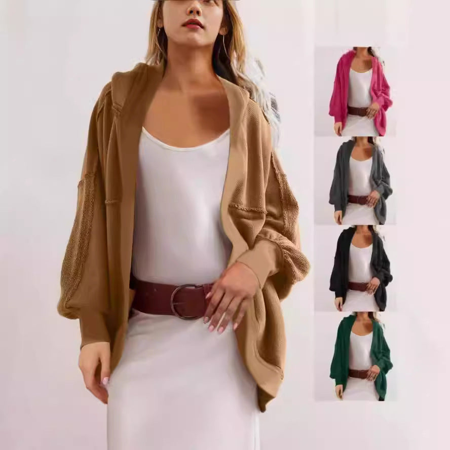 Damen lässiger Strickmantel mit offener Front und praktischen Taschen WW