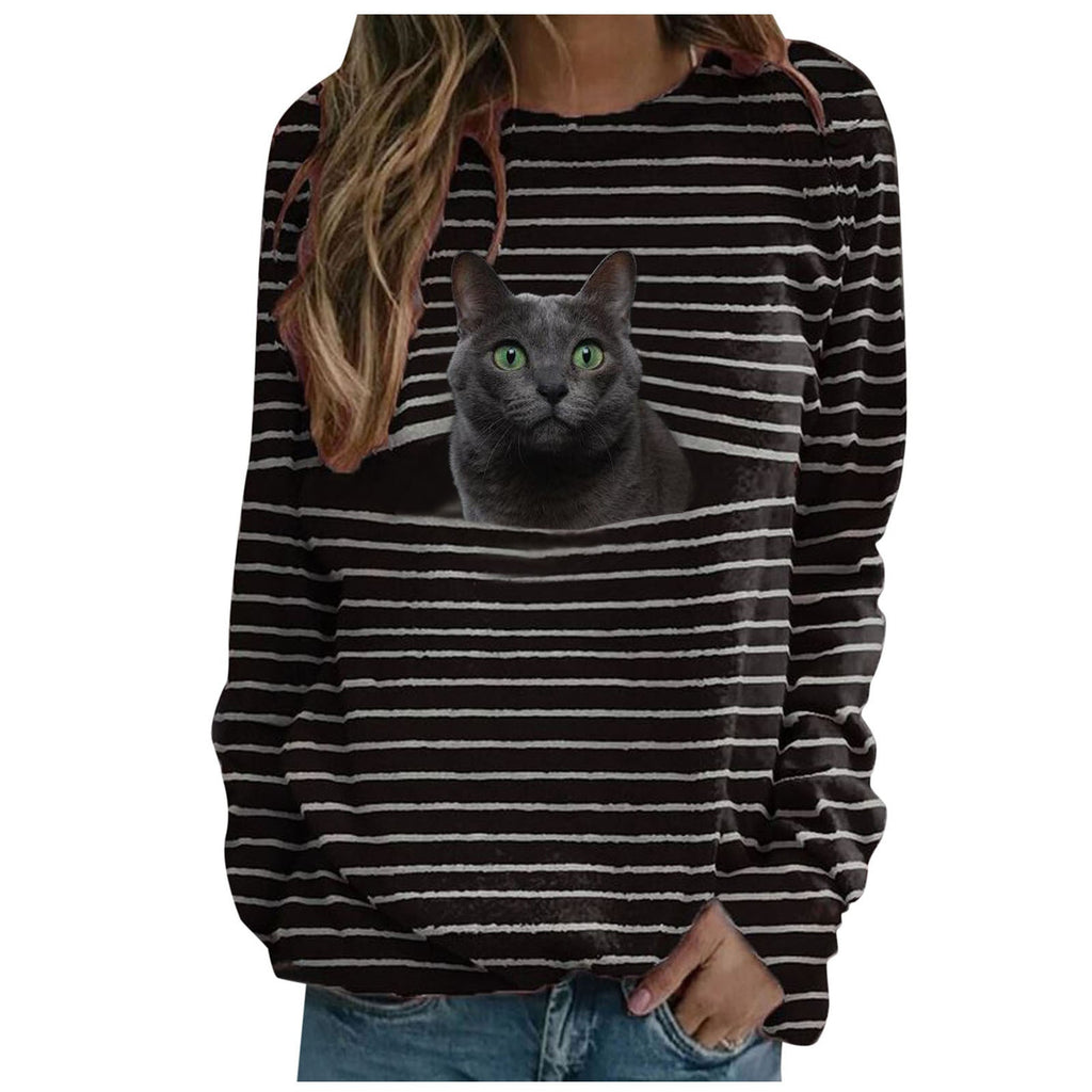 WW | Verspielt Katzen Druck Gestreiftes Damen T-Shirt