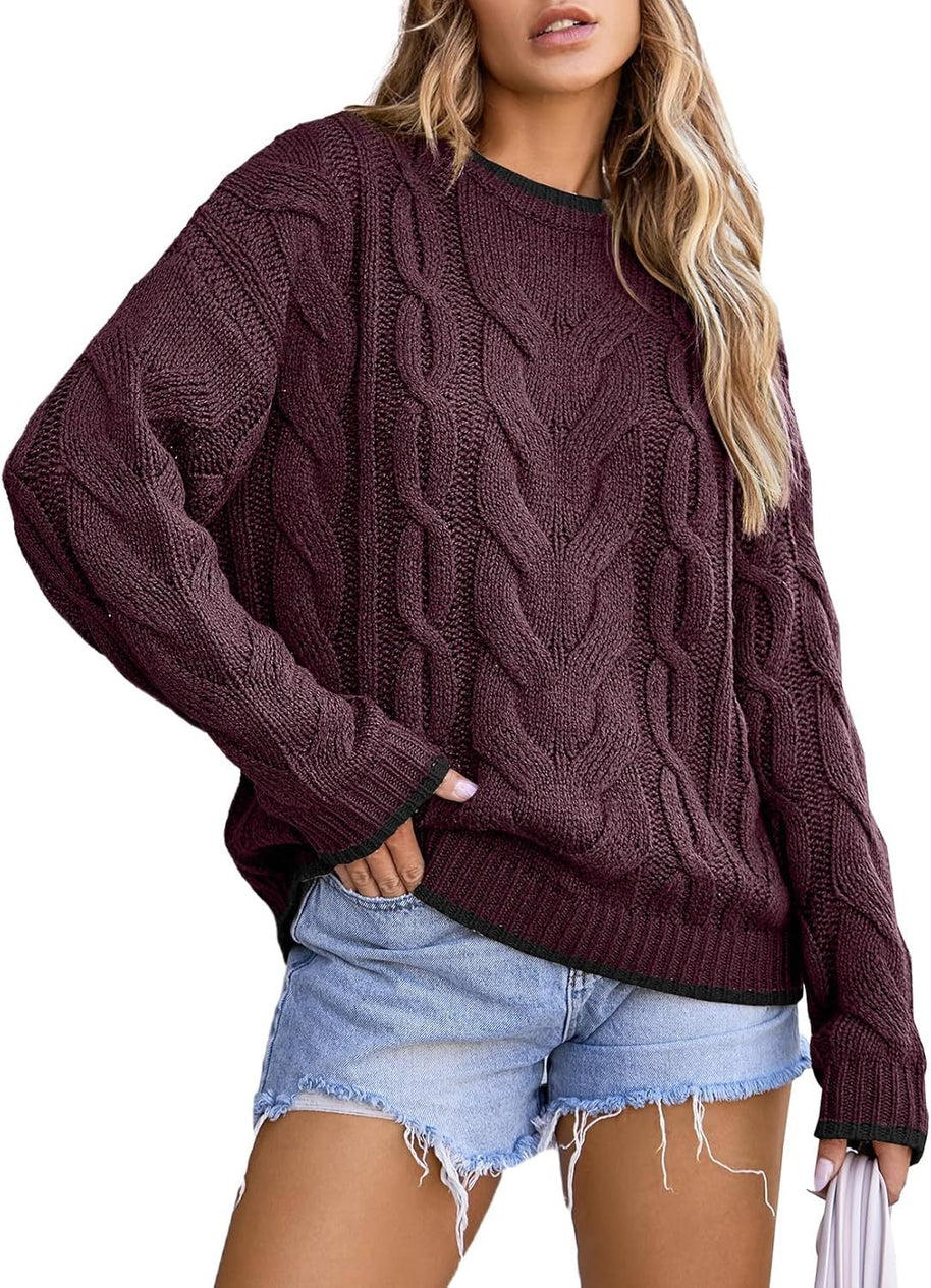 Damen Strickpullover mit grobem Zopfmuster WW