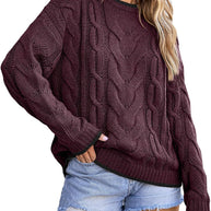 Damen Strickpullover mit grobem Zopfmuster WW