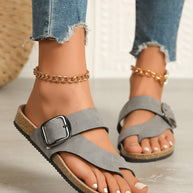 Damen Verstellbare Schnalle Zehentrenner Sandalen mit Korkfußbett WW