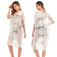 Damen elegante transparente Häkelrobe WW