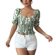 Damen Sommerbluse mit voluminösen Ärmeln und floralem Muster WW