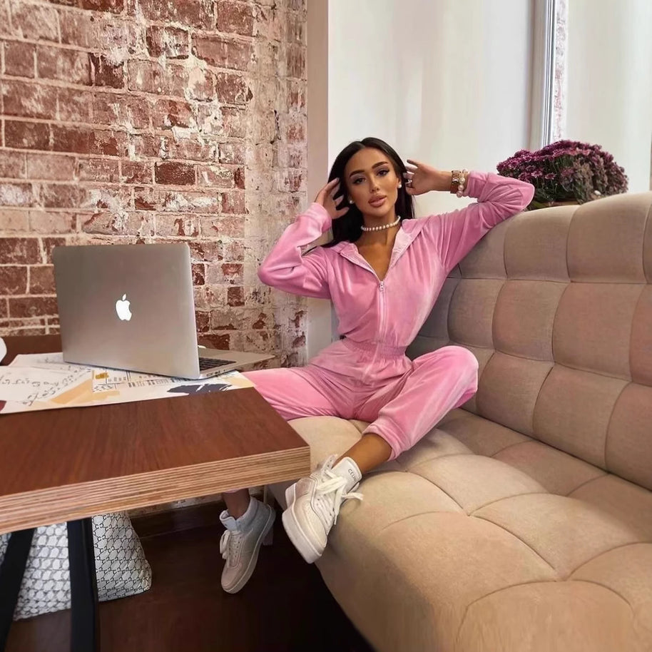 Damen sportlicher Fleece-Jumpsuit mit durchgehendem Reißverschluss WW