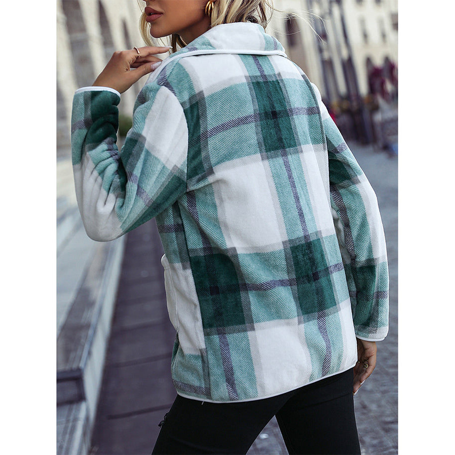 Damen Softer Karostoff Mantel mit modernen Knopfdetails WW