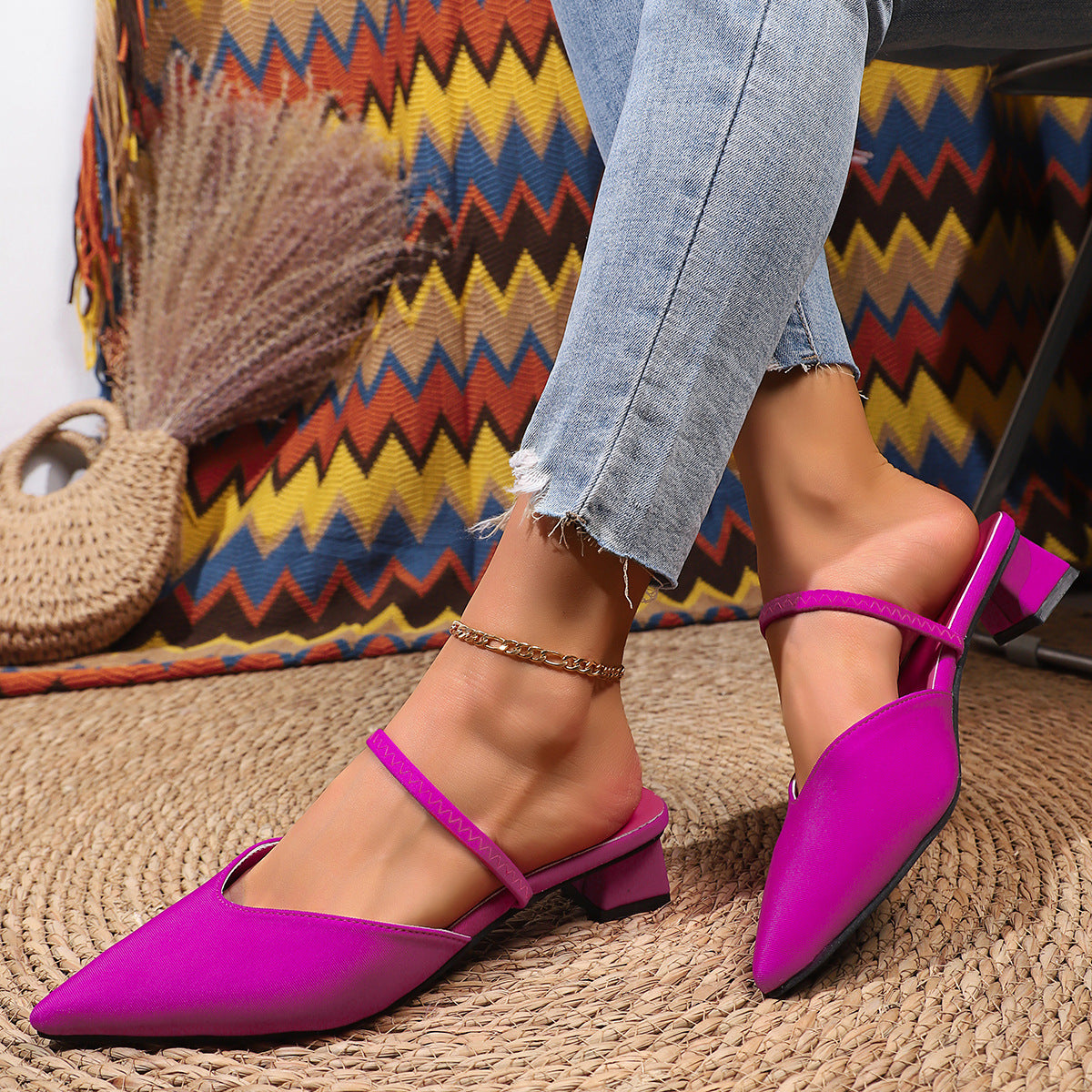 Damen Slingback Spitzen Einlage Ballerinas mit Blockabsatz WW