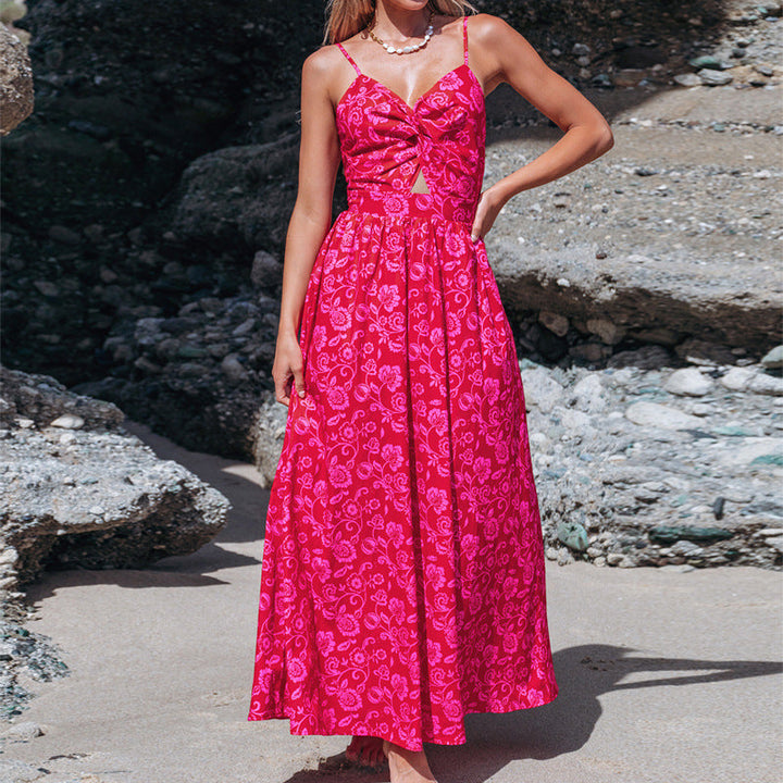 Damen Maxikleid mit raffiniertem Knotendetail und floralen Designelementen W&W Mode