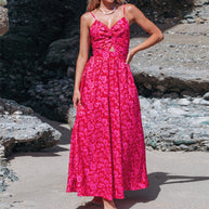 Damen Maxikleid mit raffiniertem Knotendetail und floralen Designelementen WW
