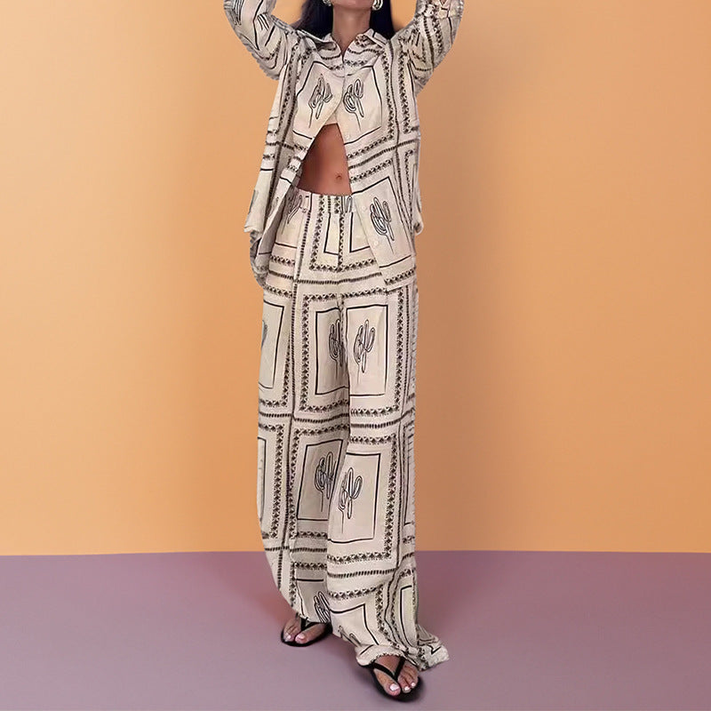 Damen Elegantes Set aus lässiger Bluse und weit geschnittenen Hosen WW