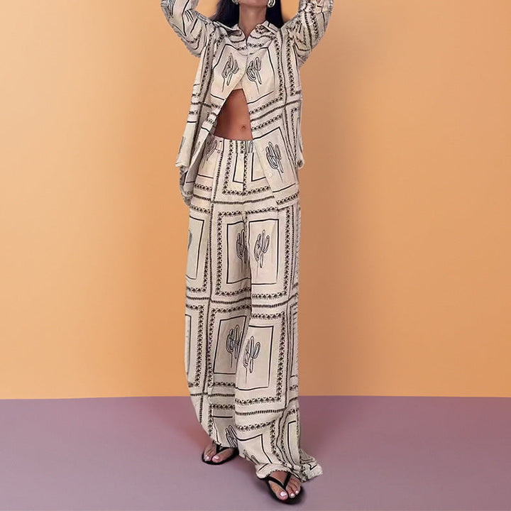Damen Elegantes Set aus lässiger Bluse und weit geschnittenen Hosen W&W Mode