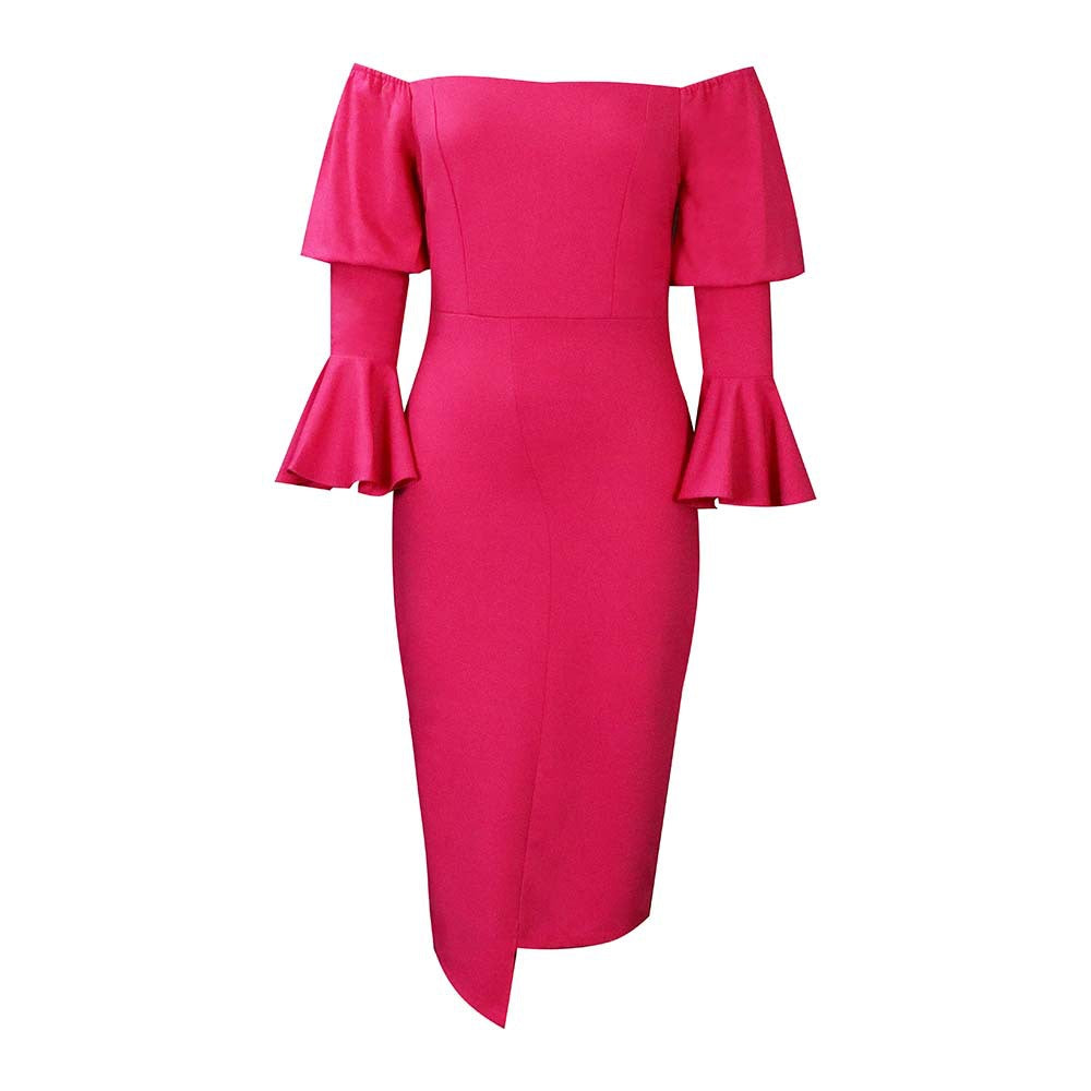 Damen Figurbetontes Abendkleid mit abnehmbaren Ärmeln und asymmetrischem Saum WW