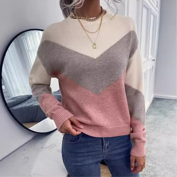 Damen Pullover mit stylischem V-Ausschnitt und geometrischem Muster WW