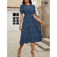 Damen Leichtes Blumendruck Maxi Kleid mit Smock-Taille WW