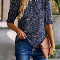 Damen Bluse mit verspieltem Blumendesign und Puffärmeln WW