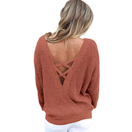 Damen lässiger Strickpullover mit offenem Rückendesign WW