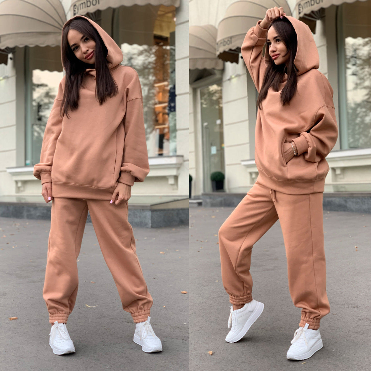 Damen Sportliches Hoodie- und Jogginghosen-Set im lässigen Design mit Kapuze WW