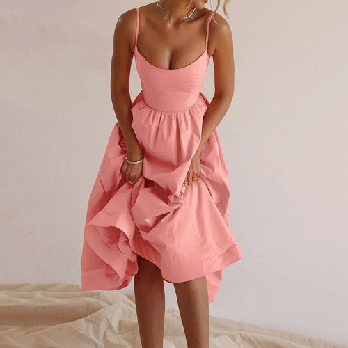 Damen Midi-Kleid mit tailliertem Oberteil und schwingendem Rock W&W Mode