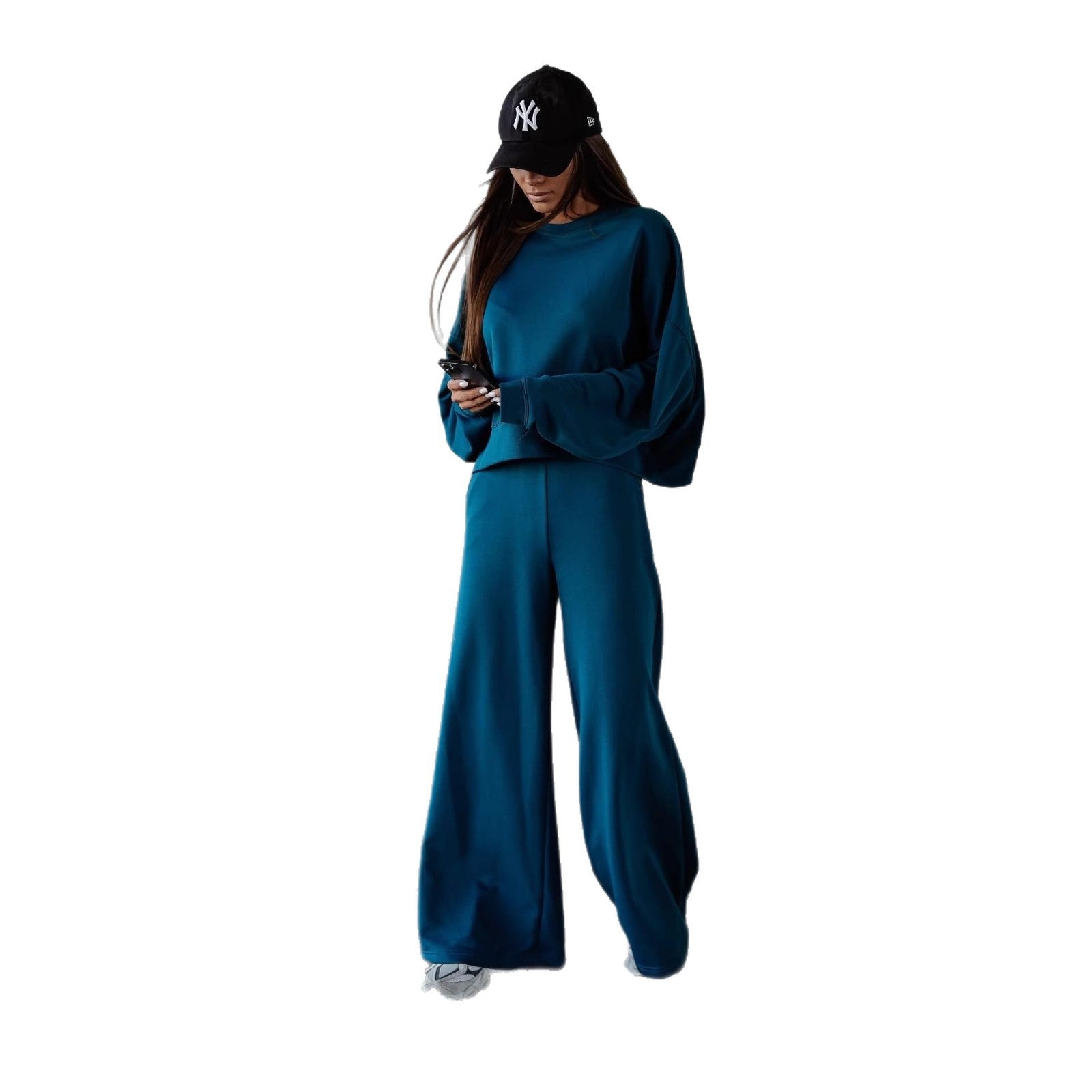 Damen Bequemer Oversized Freizeitanzug mit weitem Schnitt und übergroßem Kragen WW