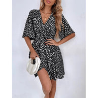 Damen Casual Wickelkleid mit Bindegürtel WW