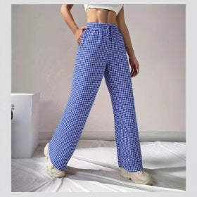 Damen Weite Karohose mit elastischem Bund und schickem Schnitt WW