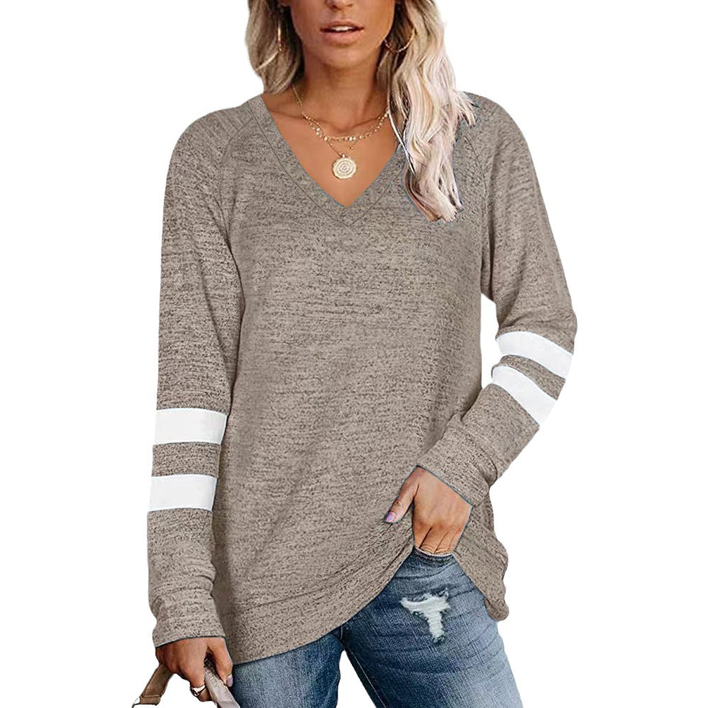 Damen Sportliches Langarmshirt mit V-Ausschnitt und Streifen-Details WW
