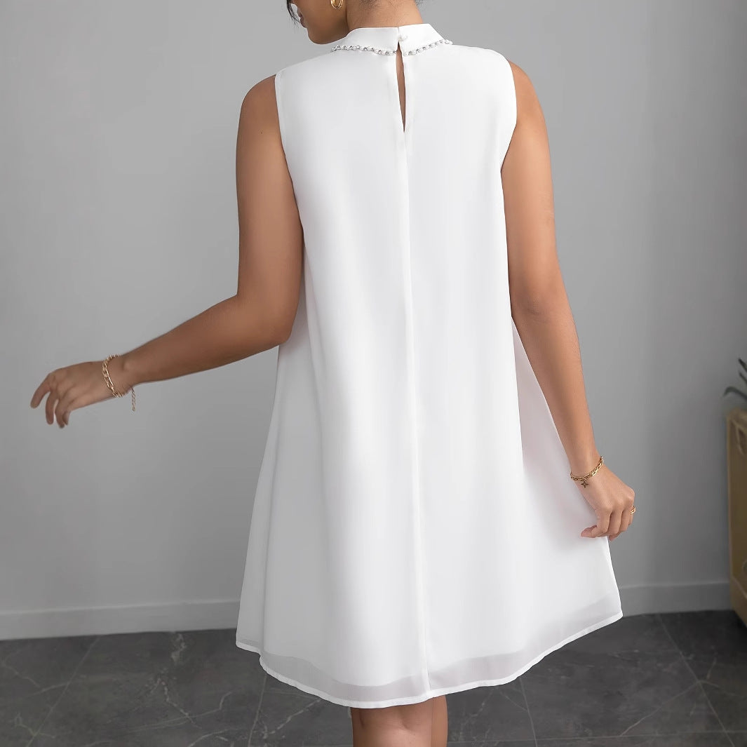 Damen Chiffon Kleid mit voluminösen Rüschendetails und elegantem Stehkragen W&W Mode