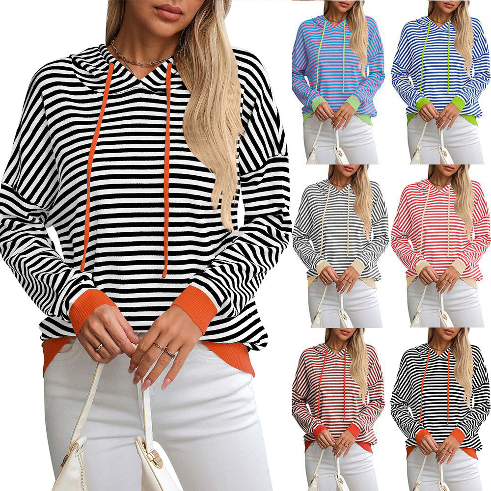 Damen gestreifter Hoodie mit lässigem Schnitt und kontrastierenden Details WW