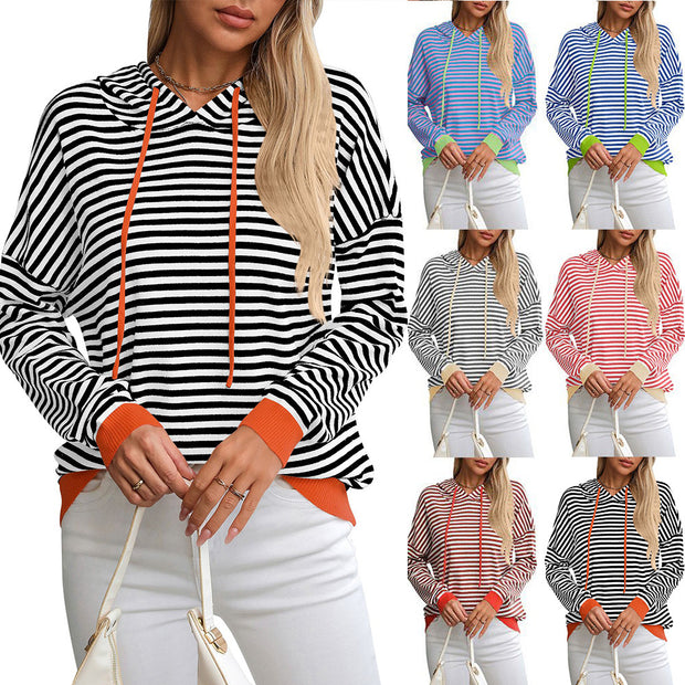 Damen gestreifter Hoodie mit lässigem Schnitt und kontrastierenden Details WW