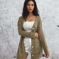 Damen Strickcardigan mit luftigen Mustern und Knopfdetails WW