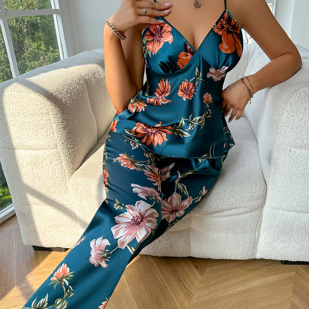 Damen Satin Nachthemd mit floralem Design und verstellbaren Trägern WW