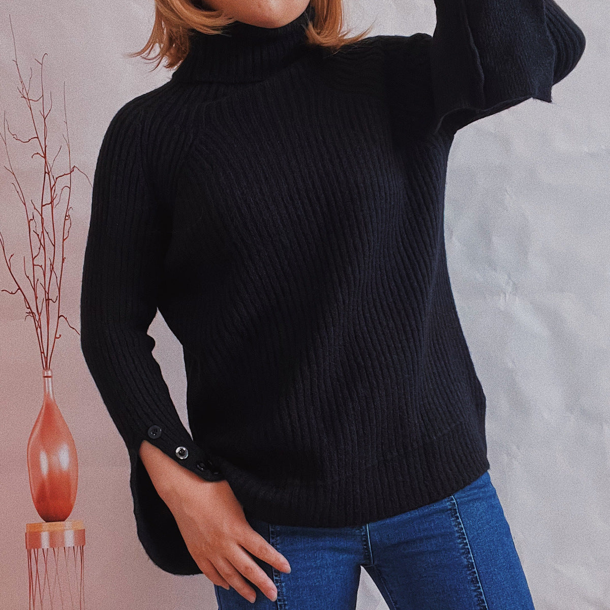 Damen Ribbed Rollkragenpullover mit elegantem Schnitt WW