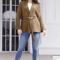 Damen Strickjacke mit Bindegürtel und lässigem Schnitt WW