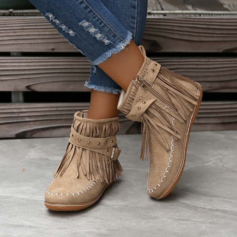 W&W Mode | Boho Stiefelette Mit Fransen Und Schnallen Für Damen