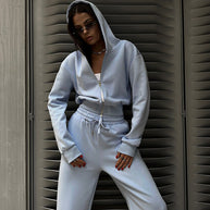 Damen sportlicher Freizeitanzug mit hochgeschlossenem Reißverschluss und weitem Schnitt WW