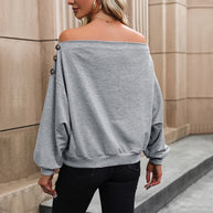 Damen lässiger One-Shoulder Pullover mit effektvollen Knopfdetails WW