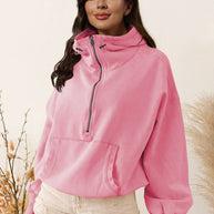 Damen sportlicher Kapuzenpullover mit halbem Reißverschluss und funktionalen Taschen WW