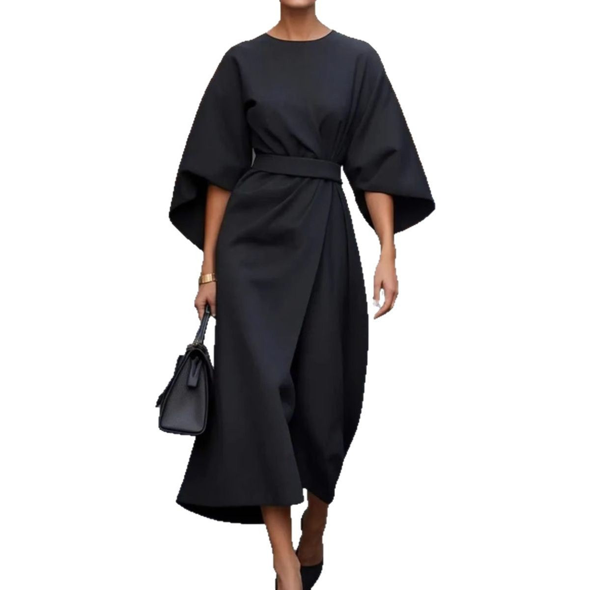 Damen Elegantes Maxikleid mit Puffärmeln und tailliertem Schnitt WW