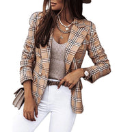 Damen Karierter Blazer mit Doppelreihiger Knopfleiste und Modernem Schnitt WW